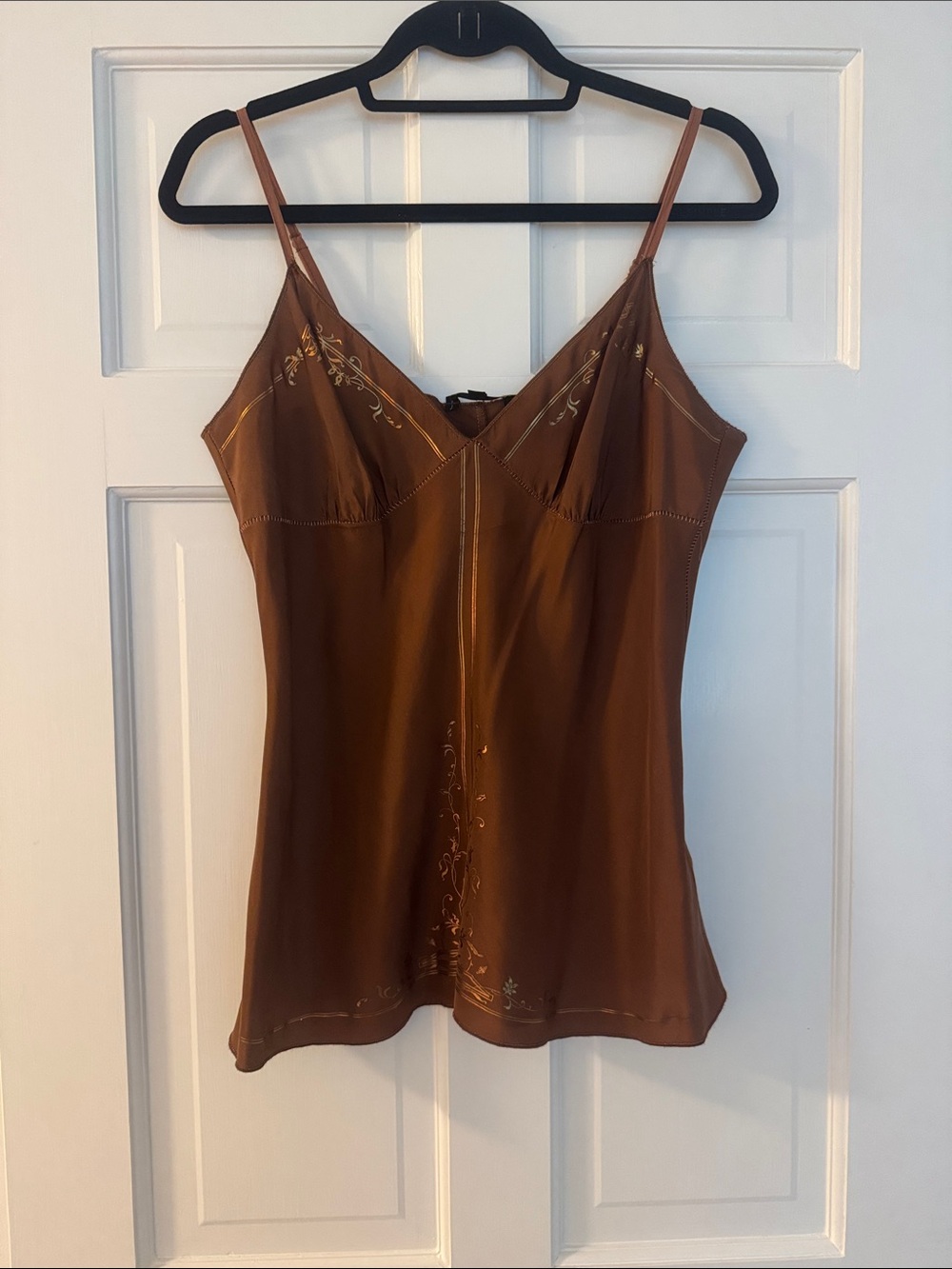 Fozae Nichols Brown Satin Cami Top - Sleeveless V-Neck